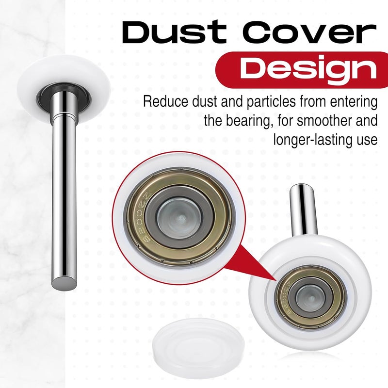 Funtery 24 Pack 2" Nylon Garage Door Rollers with Double Seal Cap 4" Stem, Quiet Smooth Garage Door Wheels Replacement, 6200 ZZ Double Seal Precision Bearings (White) - Image 3